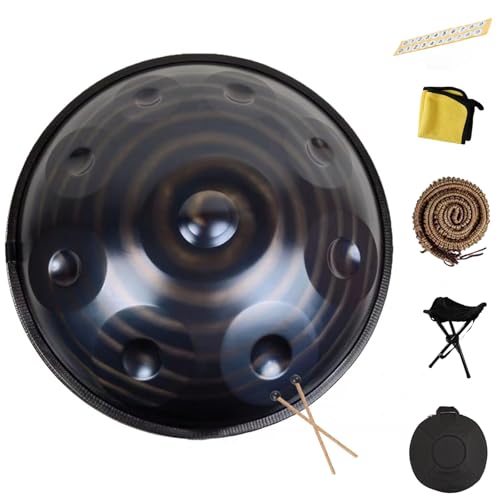 9/10/12 Noten Handtrommel Aus Stahl - 22 Zoll Handpan-Trommel - 432 Hz/440 Hz Harmonisches Schlaginstrument - D-Moll-Handpan - Für Camping, Meditation Oder Yoga(Dark,9 Notes (440Hz)) von YXVSZB