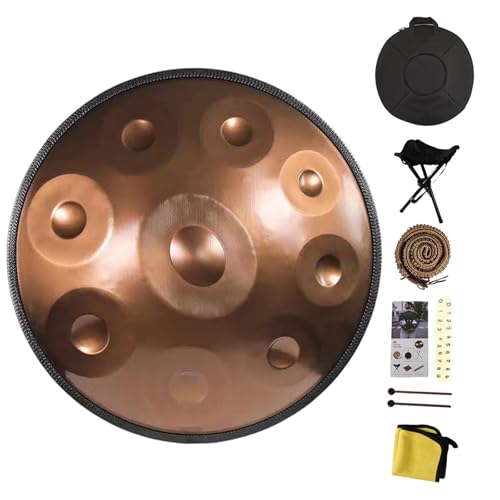 9-Noten Handpan-Trommel, 22-Zoll-Stahlzungentrommel in D-Moll, handgefertigt für meditative Harmonie und Entspannung(Gold,440Hz) von YXVSZB