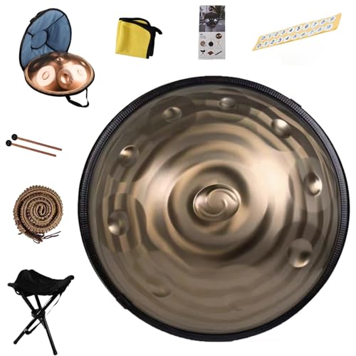 Handpan-Trommel - 9/10/12 Töne, D-Moll, Stahlzungentrommel, 22 Zoll Durchmesser, Perfekt Für Meditation Und Musiktherapie, Mit Tragetasche(Golden spiral,10 Notes (432Hz)) von YXVSZB