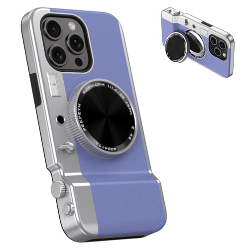 YYAP0NY Schutzhülle für iPhone 15 Pro Max, lustig, coole 3D-Cartoon-Vintage-Kamera, Handyhülle mit Spiegel aus Leder und weichem TPU-Schutz für iPhone 15 Pro Max, Schwarz (Blauviolett, iPhone 12 Pro von YYAP0NY