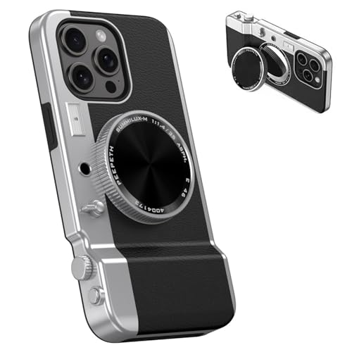 YYAP0NY Schutzhülle für iPhone 15 Pro Max, lustig, coole 3D-Cartoon-Vintage-Kamera, Handyhülle mit Spiegel aus Leder und weichem TPU-Schutz für iPhone 15 Pro Max, Schwarz (Schwarz, iPhone 14 Pro Max) von YYAP0NY