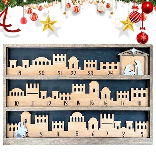 Weihnachtsferien Adventskalender 2024, Krippenkalender aus Holz, Religiöser Feiertagsschildkalender Adventskalender für Wohndekoration(2pcs) von YYGJYGOO