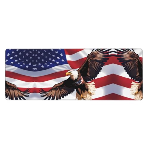 Übergroßes Gummi-Mauspad, übergroßes Gummi-Mauspad, 80 x 30 cm, geeignet für Büro, Gaming und Studium, USA Patriotischer Adler mit amerikanischem Flaggenmuster von YYHHAOFA