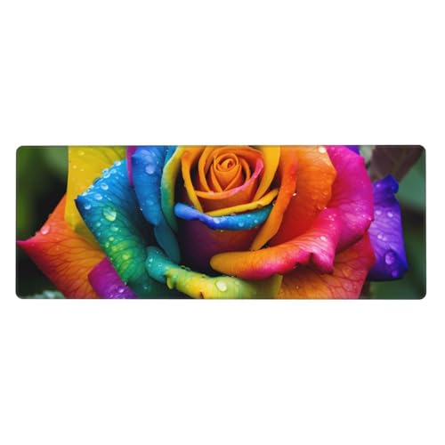 YYHWHJDE Großes Gaming-Mauspad, übergroß, Gummi, 80 x 30 cm, geeignet für Desktop, Laptop, PC, Regenbogen-Rose bedruckt von YYHWHJDE