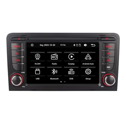 YZKONG Autoradio für Audi A3 8P S3 RS3 2003-2012 kompatibel mit drahtlos CarPlay Android Auto, 7 Zoll HiFi Sound Touchscreen Auto Receiver AM/FM/RDS/Bluetooth/USB von YZKONG