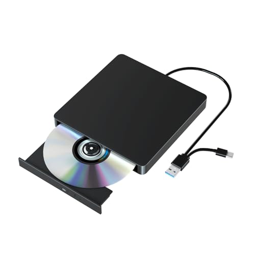 Yaeonku Externes CD DVD Laufwerk, USB 3.0 Typ-C Tragbares CD DVD+/-RW Laufwerk, DVD/CD ROM Rewriter Writer, Kompatibel mit Laptop Desktop PC Windows Linux Mac OS von Yaeonku