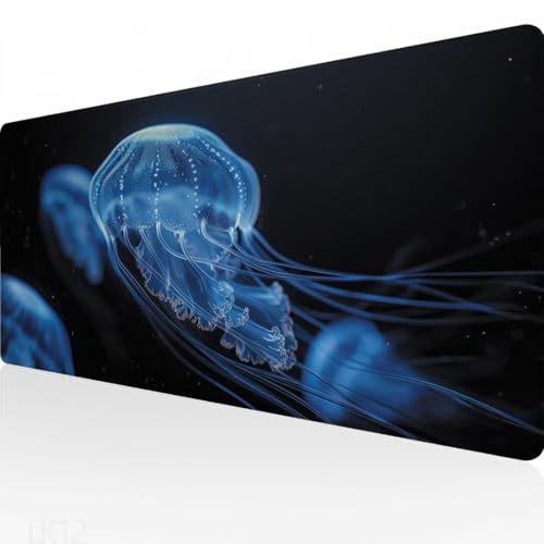 Gaming Mauspad Blau Mausepad XXL 800x300x3mm, Qualle Motiv Mauspad, wasserdicht, Anti-Rutsch, Schreibtisch Mouse Pad Verbessert Präzision und Geschwindigkeit, für Maus und Tastatur, Home Decor Y5-12 von Yagagse