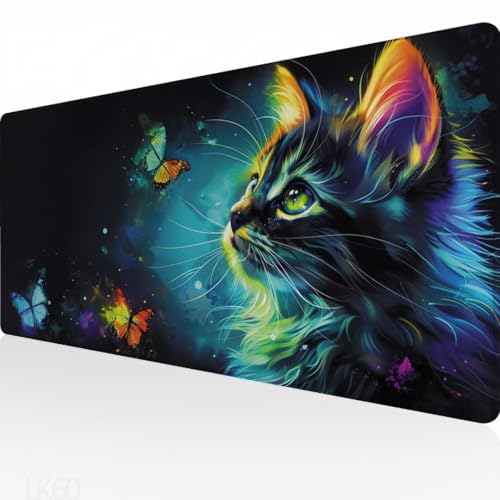 Gaming Mauspad Blau Mausepad XXL 800x400x3mm, Katze Motiv Mauspad, wasserdicht, Anti-Rutsch, Schreibtisch Mouse Pad Verbessert Präzision und Geschwindigkeit, für Maus und Tastatur, Home Decor Y5-60 von Yagagse