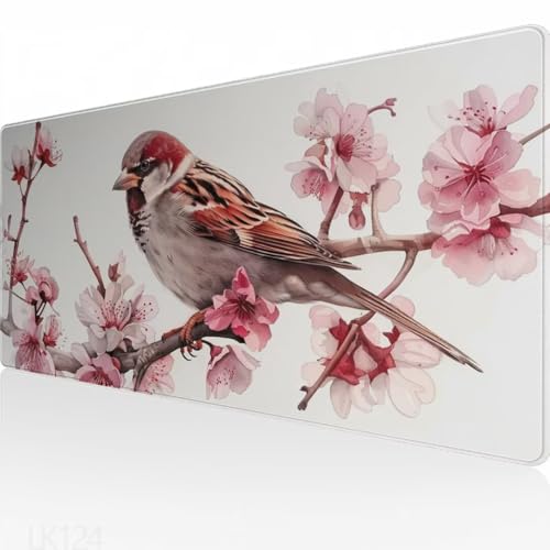 Gaming Mauspad Rosa Mausepad XXL 900x400x3mm, Vogel Motiv Mauspad, wasserdicht, Anti-Rutsch, Schreibtisch Mouse Pad Verbessert Präzision und Geschwindigkeit, für Maus und Tastatur, Home Decor Y5-124 von Yagagse