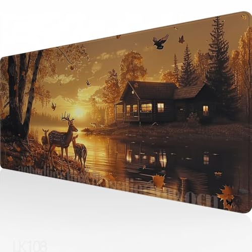 Gaming Mauspad Sonnenuntergang Mausepad XXL 1000x500x3mm, Reh Motiv Mauspad, wasserdicht, Anti-Rutsch, Schreibtisch Mouse Pad Verbessert Präzision und Geschwindigkeit, Maus und Tastatur Decor Y5-108 von Yagagse