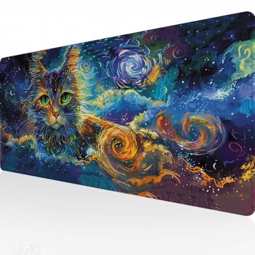 Gaming Mauspad Sternenhimmel Mausepad XXL 1000x500x3mm, Katze Motiv Mauspad, wasserdicht, Anti-Rutsch, Schreibtisch Mouse Pad Verbessert Präzision und Geschwindigkeit,für Maus und Tastatur Decor Y5-40 von Yagagse