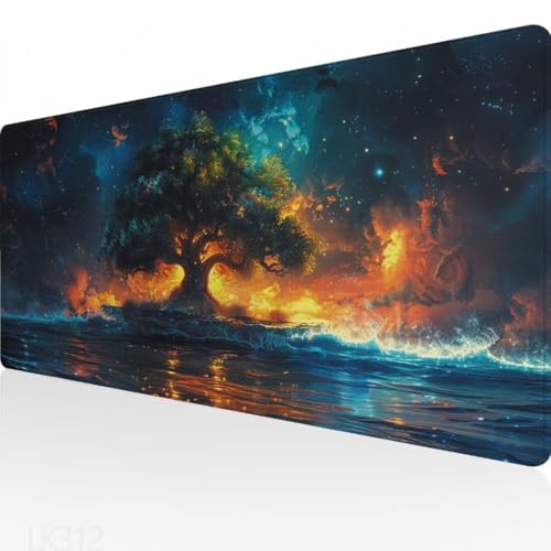 Mauspad Farbe Groß Gaming Mauspad Baum Mouspad XXL 1200x600x3mm, Design Vernähte Kanten, Wetterfest Verlängertes Mousepad, Schreibtischunterlage, rutschfeste Gummi Mouse Pad, Für Home Office Y5-313 von Yagagse