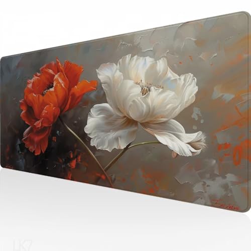 Mauspad Rot Groß Gaming Mauspad Blume Mouspad XXL 1500x800x3mm, Design Vernähte Kanten, Wetterfest Verlängertes Mousepad, Schreibtischunterlage, rutschfeste Gummi Mouse Pad, Home Office Geschenk Y5-7 von Yagagse