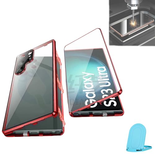 Armstrongre For Samsung Magnetic Double-Sided Tempered Glass Case, S24 Ultra Screen Protector Privacy, 360 Full Cover Case, With Camera Protector (HD-Red,S23plus) von Yagerod