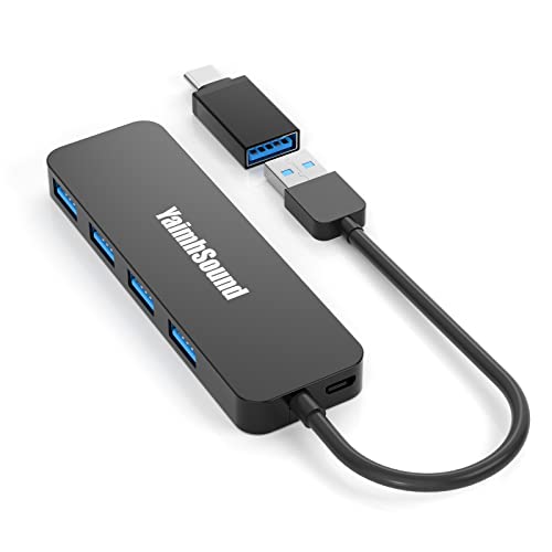 USB-Hub 3.0, 4-Port USB 3.0 Hub Splitter, USB A+C auf USB, USB-Verlängerungsadapter für Laptop, Keyborad, Maus, Xbox, Flash-Laufwerk, SSD,Kamera (Dual-Connector) von YaimhSound