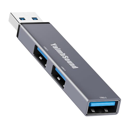 USB-Hub 3.0, YaimhSound USB-Verlängerungs-Splitter, 3-Port-USB-Adapter auf USB-Verlängerung für Laptop, Tastatur, Maus, Xbox, Flash-Laufwerk, SSD, Kamera (grau, Aluminium) von YaimhSound