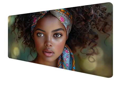 Mauspad Afrika, Frau Gaming Mouse Mat, 700x400x3mm Großes Mouse Pad Vernähte Kanten, rutschfeste Gummiunterseite, Verbessert Präzision Und Geschwindigkei, für Büro, Studium, Mädchen Geschenk yx-29 von Yanefaei