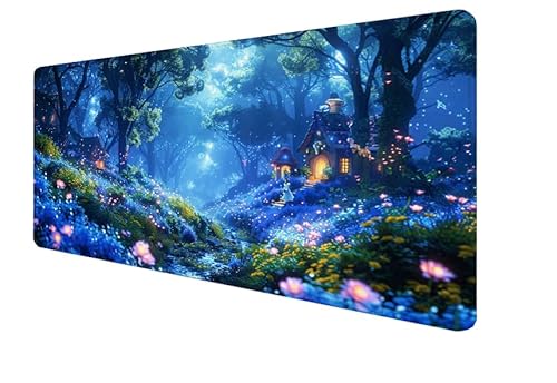 Mauspad Blau, Wald Gaming Mouse Mat, 900x400x3mm Großes Mouse Pad Vernähte Kanten, rutschfeste Gummiunterseite, Verbessert Präzision Und Geschwindigkei, für Büro, Studium, Mädchen Geschenk yx-297 von Yanefaei