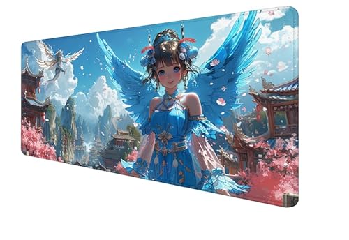 Mauspad Blau,Kirschblüten Gaming Mouse Mat,900x400x3mm Großes Mouse Pad Vernähte Kanten,rutschfeste Gummiunterseite,Verbessert Präzision Und Geschwindigkei,Mauspad für Büro,Mädchen Geschenk yx-25 von Yanefaei