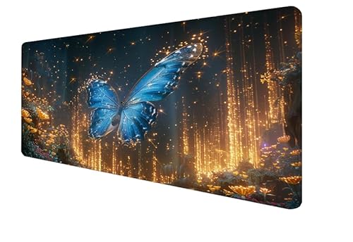 Mauspad Blau,Schmetterling Gaming Mouse Mat,700x400x3mm Großes Mouse Pad Vernähte Kanten,rutschfeste Gummiunterseite,Verbessert Präzision Und Geschwindigkei,Mauspad für Büro,Mädchen Geschenk yx-99 von Yanefaei