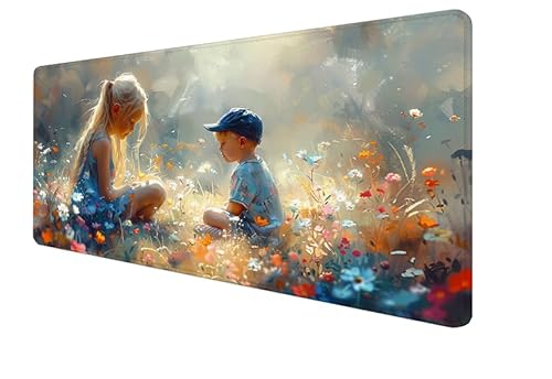 Mauspad Blume, Mädchen Gaming Mouse Mat, 1000x500x3mm Großes Mouse Pad Vernähte Kanten, rutschfeste Gummiunterseite, Verbessert Präzision Und Geschwindigkei, für Büro, Studium, Mädchen Geschenk yx-7 von Yanefaei