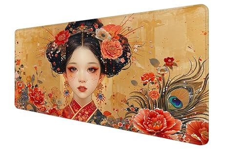 Mauspad Frau, Blume Gaming Mouse Mat, 700x300x3mm Großes Mouse Pad Vernähte Kanten, rutschfeste Gummiunterseite, Verbessert Präzision Und Geschwindigkei, für Büro, Studium, Mädchen Geschenk yx-237 von Yanefaei