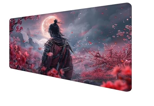 Mauspad Kirschblüten, Krieger Gaming Mouse Mat, 1200x600x3mm Großes Mouse Pad Vernähte Kanten, rutschfeste Gummiunterseite, Verbessert Präzision Und Geschwindigkei, für Büro, Mädchen Geschenk yx-473 von Yanefaei