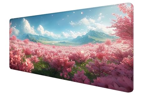 Mauspad Kirschblüten, Rosa Gaming Mouse Mat, 1600x800x3mm Großes Mouse Pad Vernähte Kanten, rutschfeste Gummiunterseite, Verbessert Präzision Und Geschwindigkei, für Büro, Mädchen Geschenk yx-211 von Yanefaei