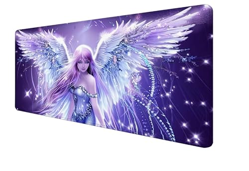 Mauspad Lila, Engel Gaming Mouse Mat, 1600x800x3mm Großes Mouse Pad Vernähte Kanten, rutschfeste Gummiunterseite, Verbessert Präzision Und Geschwindigkei, für Büro, Studium, Mädchen Geschenk yx-489 von Yanefaei