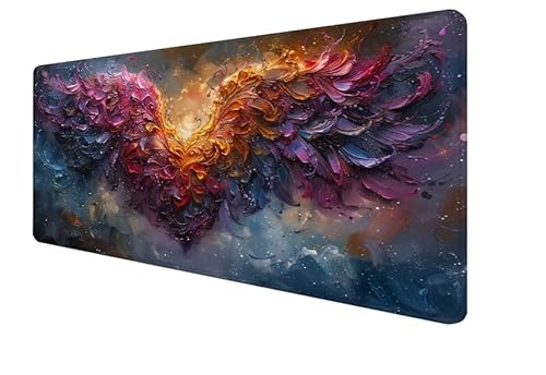 Mauspad Lila, Flügel Gaming Mouse Mat, 1000x500x3mm Großes Mouse Pad Vernähte Kanten, rutschfeste Gummiunterseite, Verbessert Präzision Und Geschwindigkei, für Büro, Studium, Mädchen Geschenk yx-53 von Yanefaei