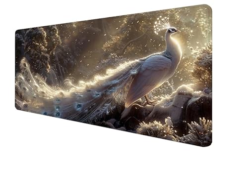 Mauspad Pfau,Landschaft Gaming Mouse Mat,1600x800x3mm Großes Mouse Pad Vernähte Kanten,rutschfeste Gummiunterseite,Verbessert Präzision Und Geschwindigkei,für Büro,Studium,Mädchen Geschenk yx-79 von Yanefaei