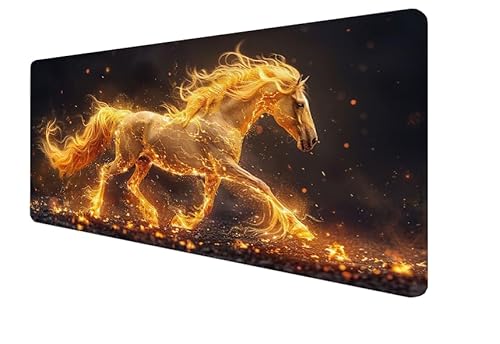 Mauspad Pferd, Flamme Gaming Mouse Mat, 600x300x3mm Großes Mouse Pad Vernähte Kanten, rutschfeste Gummiunterseite, Verbessert Präzision Und Geschwindigkei, für Büro, Studium, Mädchen Geschenk yx-425 von Yanefaei