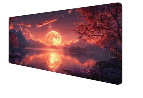 Mauspad Rot, Mond Gaming Mouse Mat, 1000x500x3mm Großes Mouse Pad Vernähte Kanten, rutschfeste Gummiunterseite, Verbessert Präzision Und Geschwindigkei, für Büro, Studium, Mädchen Geschenk yx-495 von Yanefaei