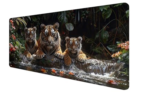 Mauspad Tier, Tiger Gaming Mouse Mat, 1000x500x3mm Großes Mouse Pad Vernähte Kanten, rutschfeste Gummiunterseite, Verbessert Präzision Und Geschwindigkei, für Büro, Studium, Mädchen Geschenk yx-63 von Yanefaei