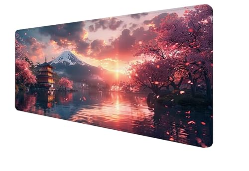 Mauspad Vulkan, Kirschblüten Gaming Mouse Mat, 700x400x3mm Großes Mouse Pad Vernähte Kanten, rutschfeste Gummiunterseite, Verbessert Präzision Und Geschwindigkei, für Büro, Mädchen Geschenk yx-229 von Yanefaei