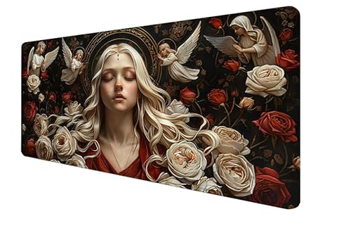 Mauspad Weiß, Frau Gaming Mouse Mat, 1200x600x3mm Großes Mouse Pad Vernähte Kanten, rutschfeste Gummiunterseite, Verbessert Präzision Und Geschwindigkei, für Büro, Studium, Mädchen Geschenk yx-17 von Yanefaei