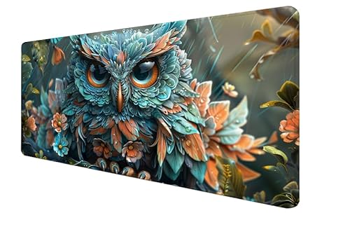 Mauspad orange Farbe,Eule Gaming Mouse Mat,1200x600x3mm Großes Mouse Pad Vernähte Kanten,rutschfeste Gummiunterseite,Verbessert Präzision Und Geschwindigkei,Mauspad für Büro,Mädchen Geschenk yx-49 von Yanefaei