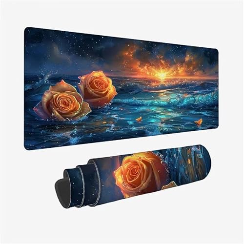 Mousepad Blume,Mousepad Gaming XXL 1600x800x3mm,Verlängertes Großes Mauspad Meer,Schreibtischauflage,Genähte Kanten Mauspad,Wasserdicht,rutschfeste Gummibasis,für Home Office,Männer Geschenke YX-744 von Yanefaei