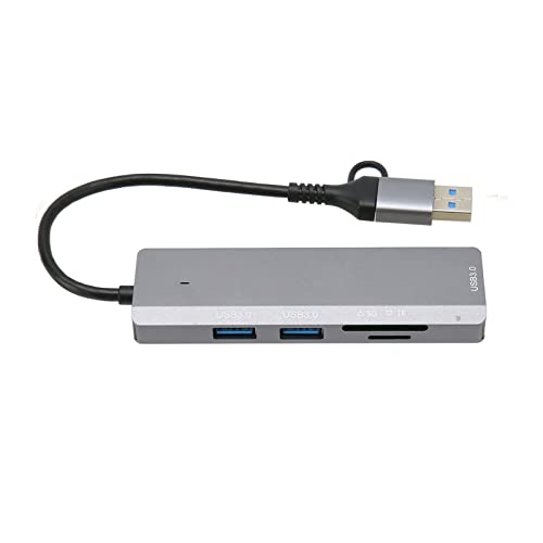 USB-Hub, 5-Gbit/s-Datenübertragung, USB-Dockingstation, 5-in-1-USB-Hub mit 3 USB 3.0, Speicherkarte, Speicherkartensteckplätzen, Aluminiumlegierung für Tablets und Laptops von Yanmis