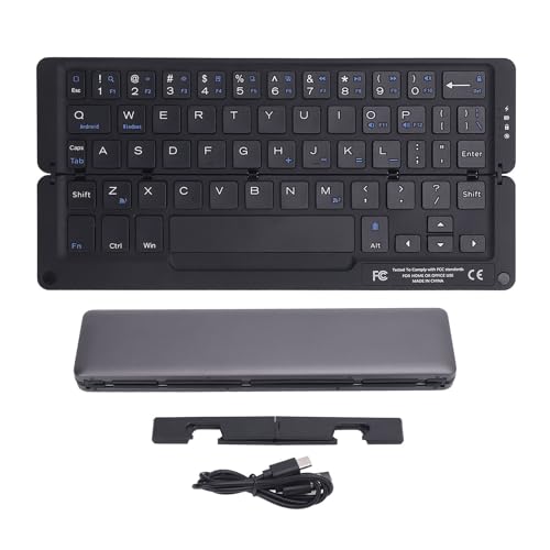 Yanmis Faltbare Bluetooth -Tastatur, 58 Tasten WL Tragbare Tastatur mit Magnetischem Ständer, Ruhige Aluminiumlegierungklapptastatur für Tablet Phone Laptop PC für Android für HMS von Yanmis