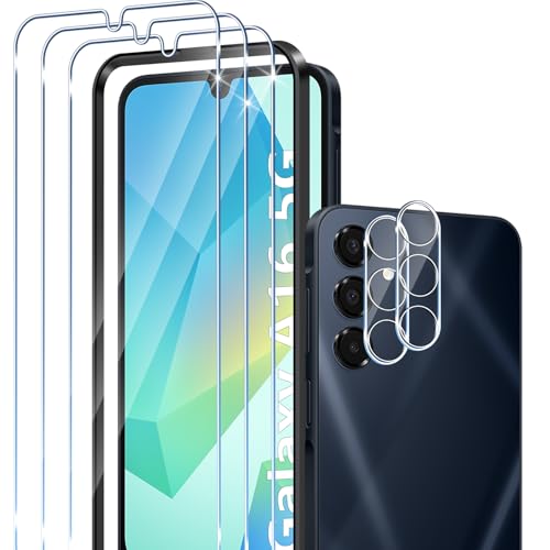 Yantree Schutzfolie kompatibel mit Samsung Galaxy A16 5G für Panzerglas, 3 Pcs 9H Härte Displayschutz + 2 Pcs Kameraschutz mit Rahmen-Installationshilfe, Anti-Fingerabdruck Anti-Bläschen Schutzglas von Yantree