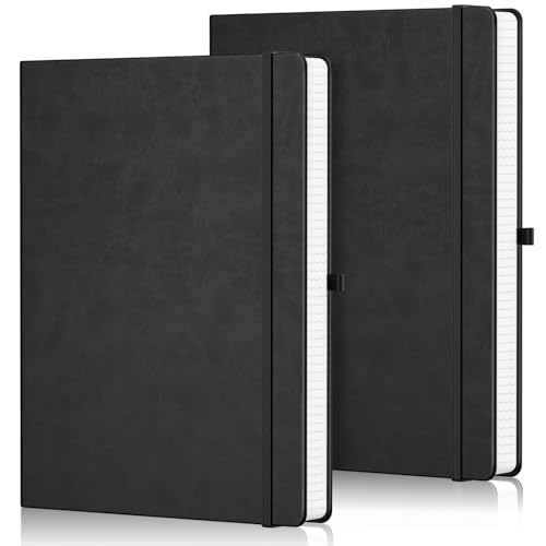 Yarotm A4 Notizbuch Leder - 2 Stück Collegeblock A4 Kariert 21.6x28cm - 100 Blatt Notizblock Notebooks A4 Leder PU -100GSM Kariert 5mm Notizbücher - Notizheft Tagebuch für Schule, Schwarz von Yarotm