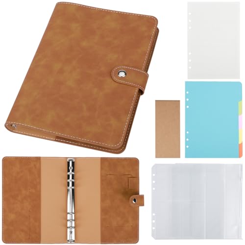 Yarotm A5 Ring Binder Notizbuch - A5 Tagebuch Ringbuchhülle mit Füllpapier 160 Seiten - 6 Ringe Loseblatt Leder Kariert 5mm Notizblock 17.5x23cm - Nachfüllbar A5 Notizbuch Amber Braun von Yarotm