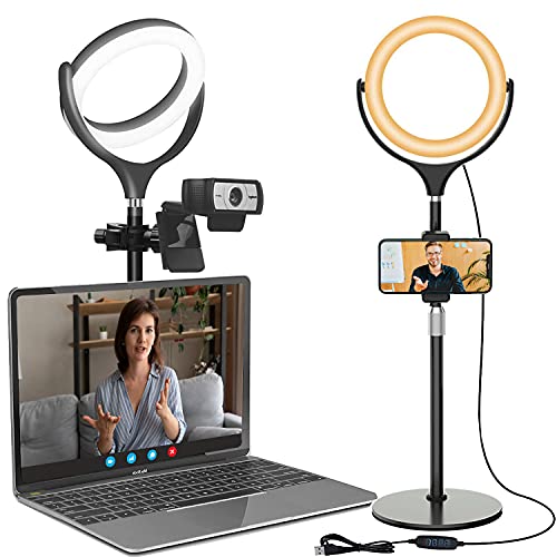 Ringlicht Laptop Videokonferenz Licht, Tisch Ring Light mit Stativ und Handyhalter für Handy & Webcam, LED Lichtring Selfie Ringleuchte für Live, Zoom, Meeting, Streaming, YouTube, TikTok (Schwarz) von Yarrashop