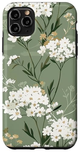 Hülle für iPhone 11 Pro Max Salbeigrüne Schafgarbe Blumen und grüne Blätter von Yarrow Flowers Vintage Botanical Design