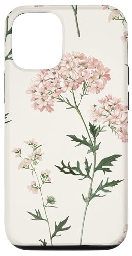 Hülle für iPhone 15 Pastellrosa Schafgarbe Blumen und grüne Blätter von Yarrow Flowers Vintage Botanical Design