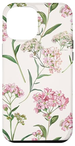 Hülle für iPhone 15 Plus Pastellrosa Schafgarbe Blumen und grüne Blätter von Yarrow Flowers Vintage Botanical Design