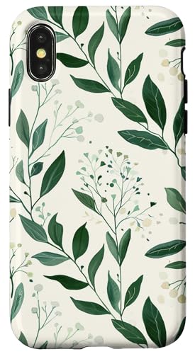 Hülle für iPhone X/XS Salbeigrüne Schafgarbe Blumen und grüne Blätter von Yarrow Flowers Vintage Botanical Design