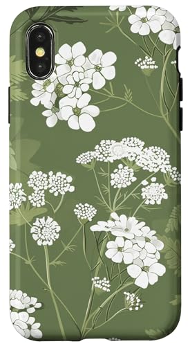 Hülle für iPhone X/XS Salbeigrüne Schafgarbe Blumen und grüne Blätter von Yarrow Flowers Vintage Botanical Design