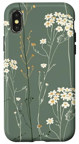 Hülle für iPhone X/XS Salbeigrüne Schafgarbe Blumen und grüne Blätter von Yarrow Flowers Vintage Botanical Design